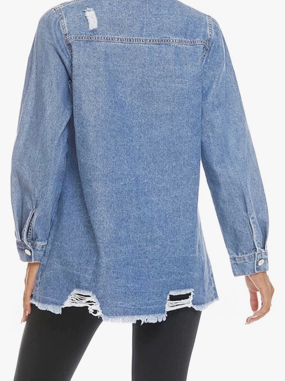 Light Blue Distressed Denim Jacket - Picture 3 of 7